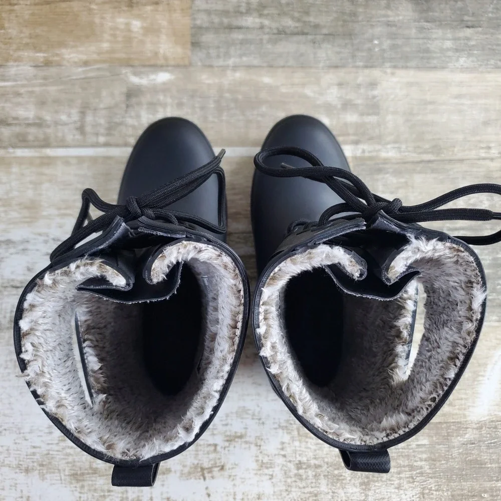 BOGS Amanda II Women Lace Waterproof Rain Boots Sz 6 Black Plush Comfort Lace Up